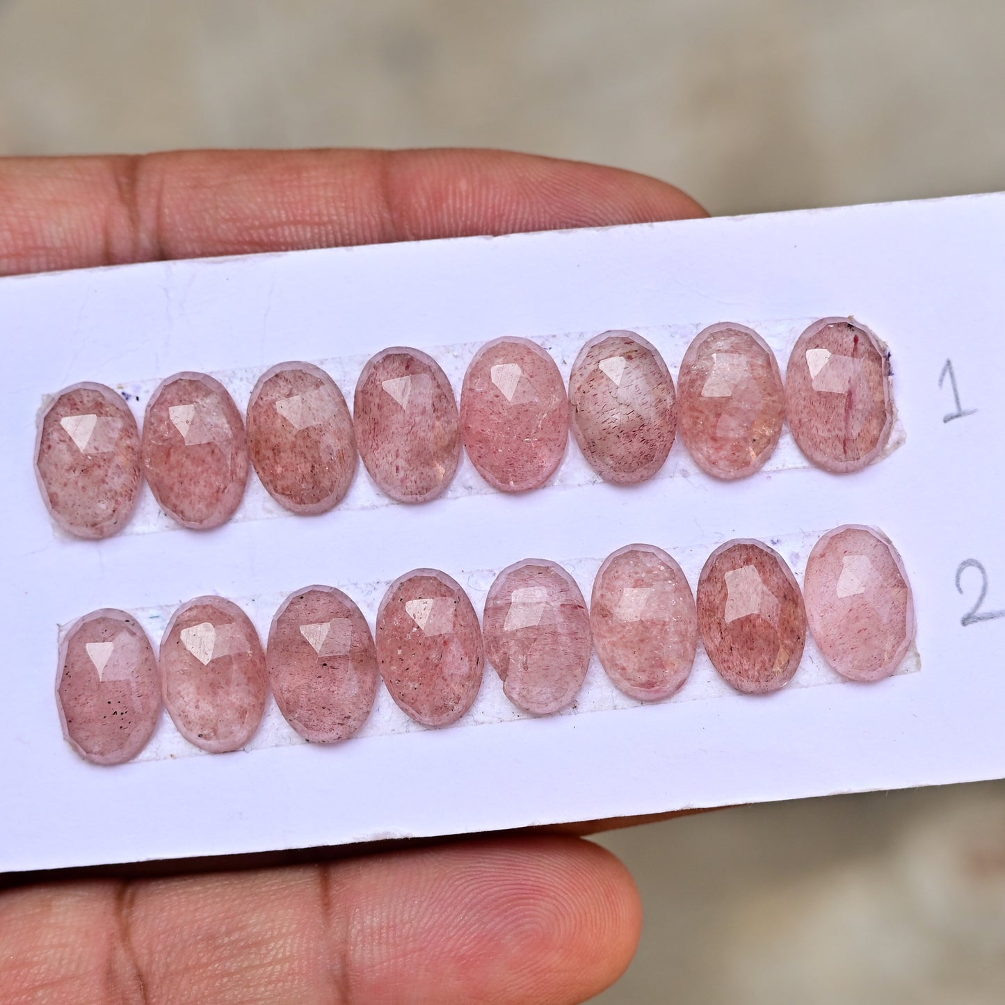 Strawberry Quartz Rose Cut Calibrated Oval Shape  8x12mm AA Grade Gemstone Strip -Total 8 Pcs in one strip