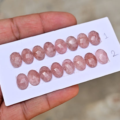 Strawberry Quartz Rose Cut Calibrated Oval Shape  8x12mm AA Grade Gemstone Strip -Total 8 Pcs in one strip