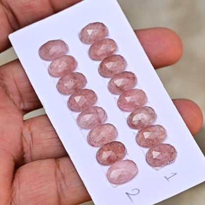 Strawberry Quartz Rose Cut Calibrated Oval Shape  8x12mm AA Grade Gemstone Strip -Total 8 Pcs in one strip