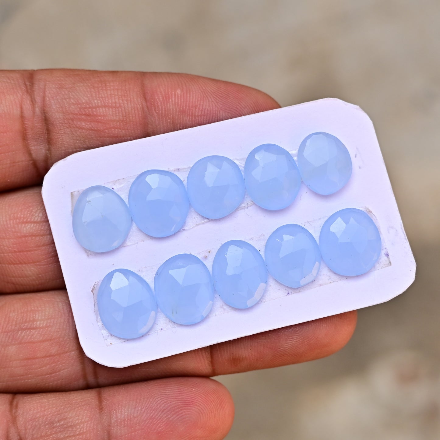 Blue Chalcedony Rose Cut Free Form Shape 12mm - 14mm AA Grade Gemstone Strip Set-Total 10 Pcs in one Strip