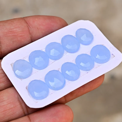 Blue Chalcedony Rose Cut Free Form Shape 12mm - 14mm AA Grade Gemstone Strip Set-Total 10 Pcs in one Strip