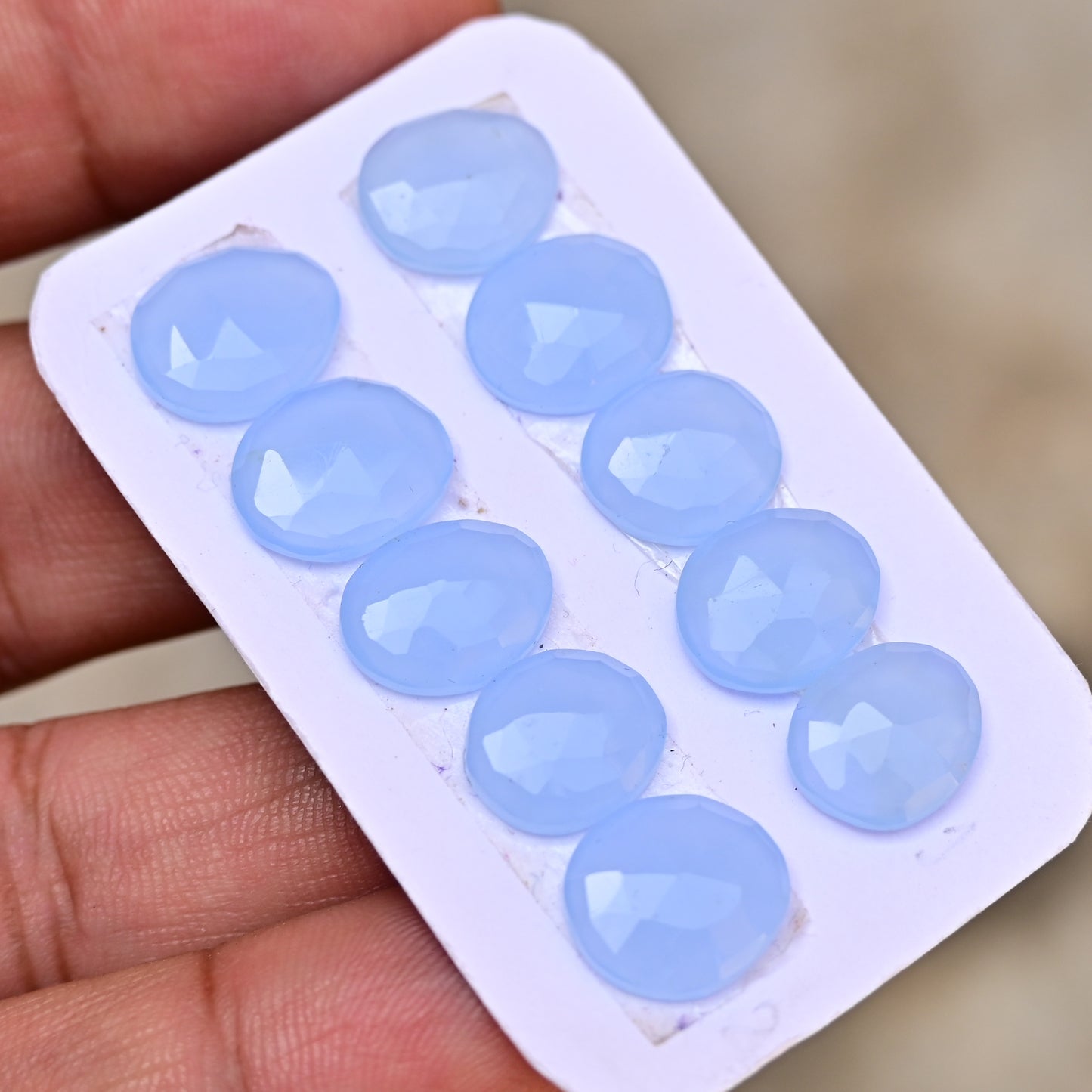 Blue Chalcedony Rose Cut Free Form Shape 12mm - 14mm AA Grade Gemstone Strip Set-Total 10 Pcs in one Strip