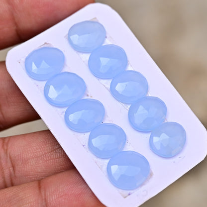 Blue Chalcedony Rose Cut Free Form Shape 12mm - 14mm AA Grade Gemstone Strip Set-Total 10 Pcs in one Strip