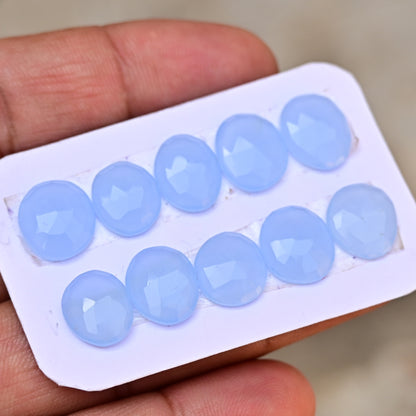 Blue Chalcedony Rose Cut Free Form Shape 12mm - 14mm AA Grade Gemstone Strip Set-Total 10 Pcs in one Strip