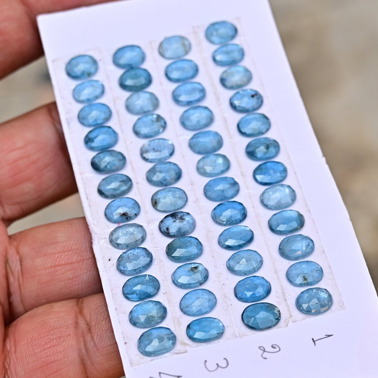 Aqua Kyanite Rose Cut Cabochon Oval Shape 6x8mm Grade Gemstone Strip - Total 12 Pcs in Strip