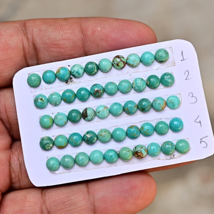 Kingman Turquoise Cabochons Round shape 5mm AA Grade Strip Set - Total 10 Pcs in one strip