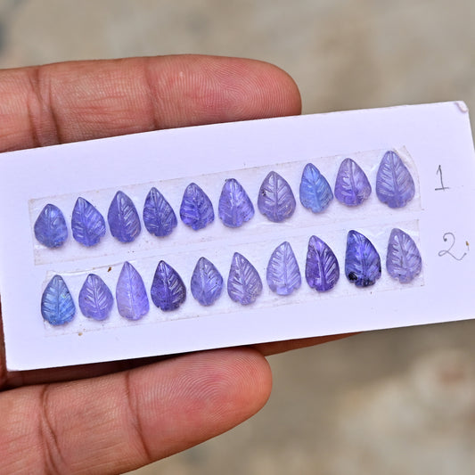 Tanzanite Leaf Carving 6x10mm Leaf Shape AA Grade Gemstone Strip - Total 10 Pcs in one strip