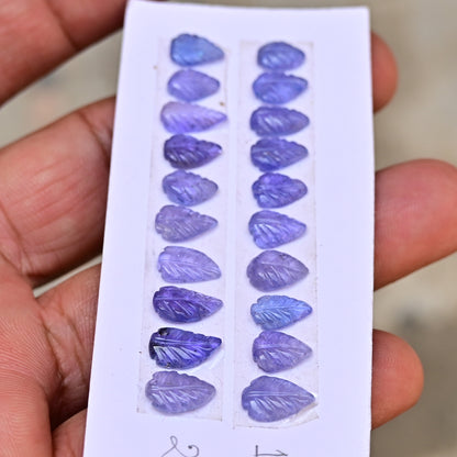 Tanzanite Leaf Carving 6x10mm Leaf Shape AA Grade Gemstone Strip - Total 10 Pcs in one strip