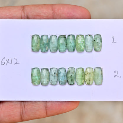 Green Kyanite Rose Cut Cabochon Baguette Shape 6x12mm Grade Gemstone Strip - Total 8 Pcs in Strip