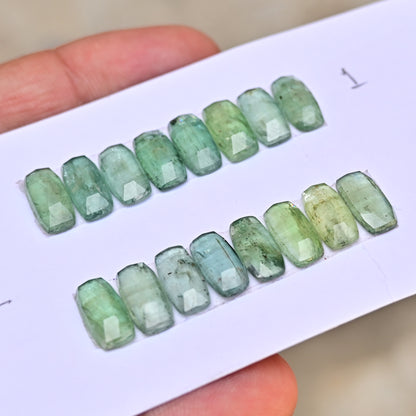 Green Kyanite Rose Cut Cabochon Baguette Shape 6x12mm Grade Gemstone Strip - Total 8 Pcs in Strip