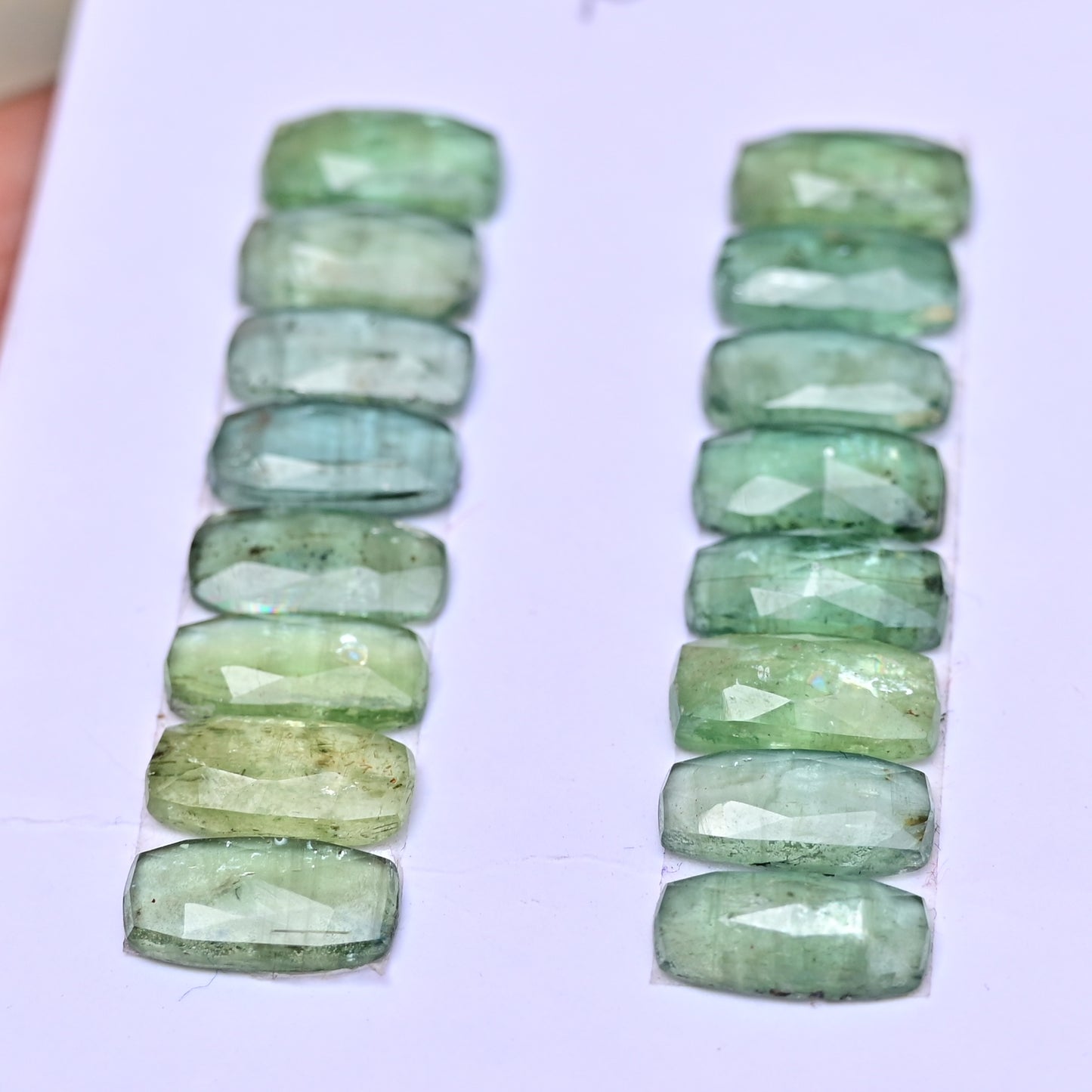 Green Kyanite Rose Cut Cabochon Baguette Shape 6x12mm Grade Gemstone Strip - Total 8 Pcs in Strip