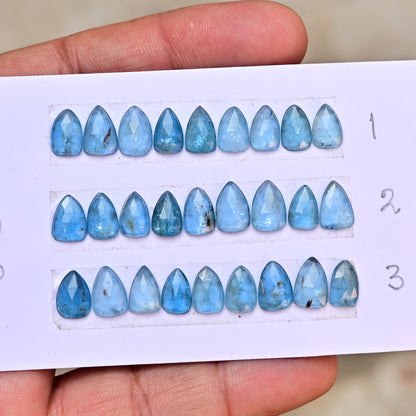 Aqua Kyanite Rose Cut Cabochon Shield Shape 6x9mm - 7x10mm Grade Gemstone Strip - Total 9 Pcs in Strip