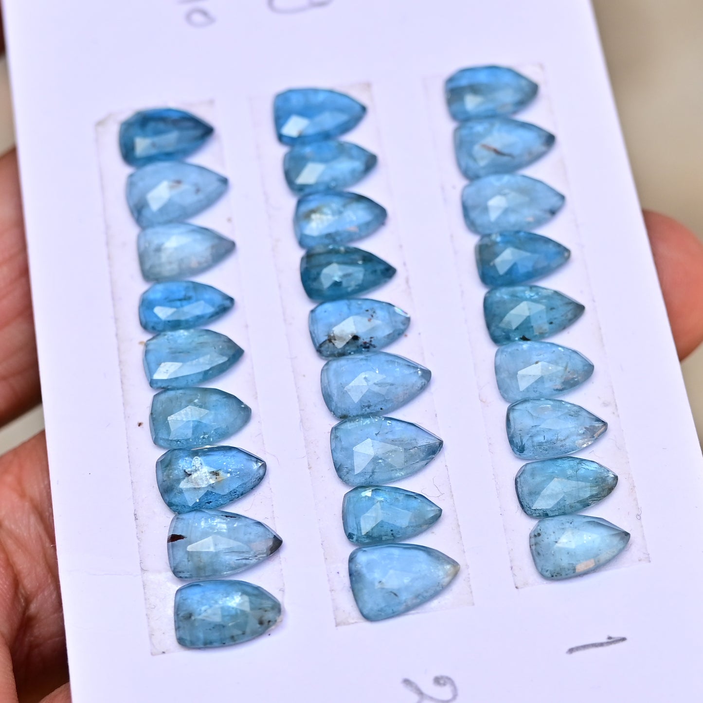 Aqua Kyanite Rose Cut Cabochon Shield Shape 6x9mm - 7x10mm Grade Gemstone Strip - Total 9 Pcs in Strip