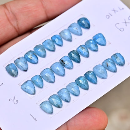 Aqua Kyanite Rose Cut Cabochon Shield Shape 6x9mm - 7x10mm Grade Gemstone Strip - Total 9 Pcs in Strip