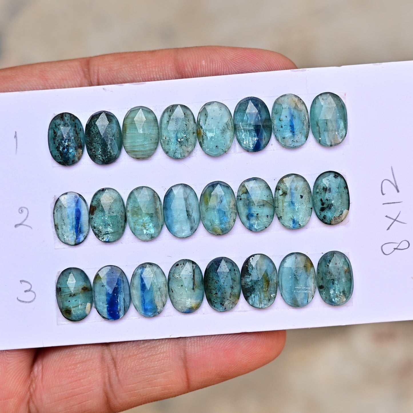 Emerald Green Kyanite Rose Cut Cabochon Oval Shape 8x12mm AA Grade Gemstone Strip - Total 8 Pcs in Strip