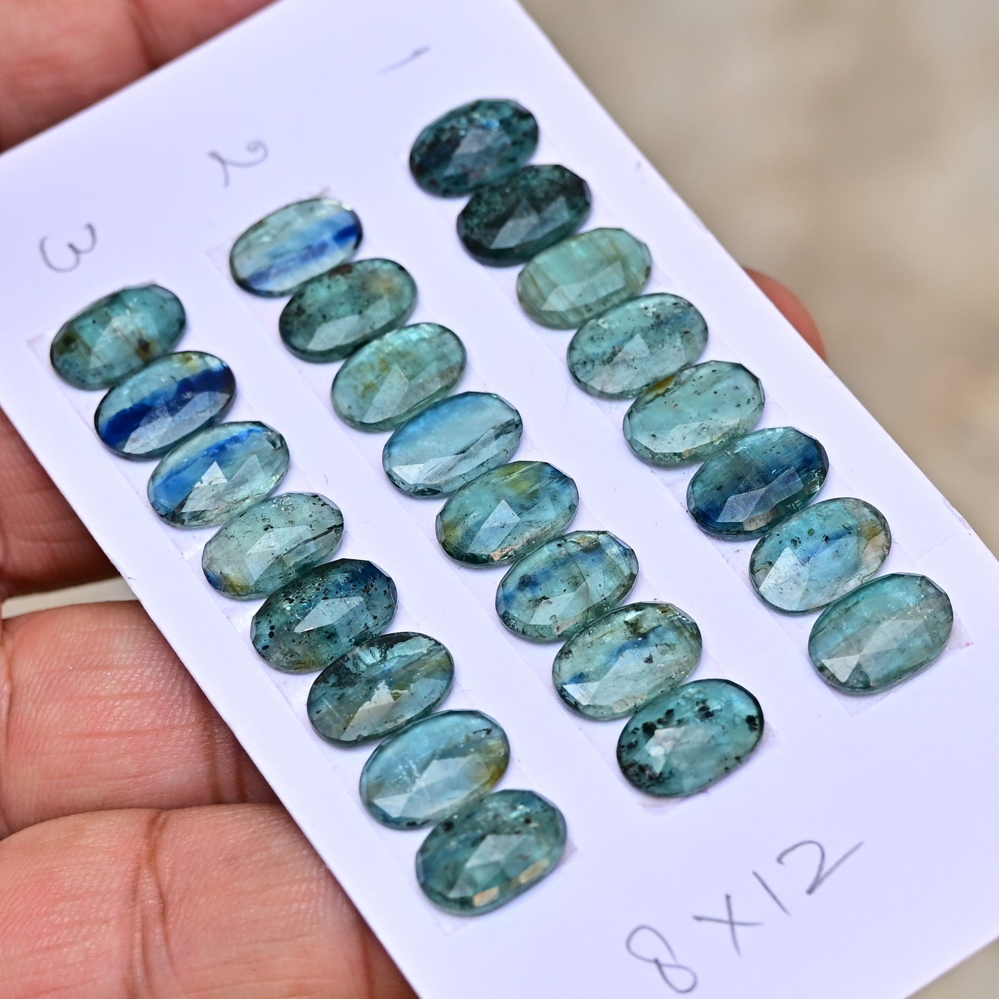 Emerald Green Kyanite Rose Cut Cabochon Oval Shape 8x12mm AA Grade Gemstone Strip - Total 8 Pcs in Strip