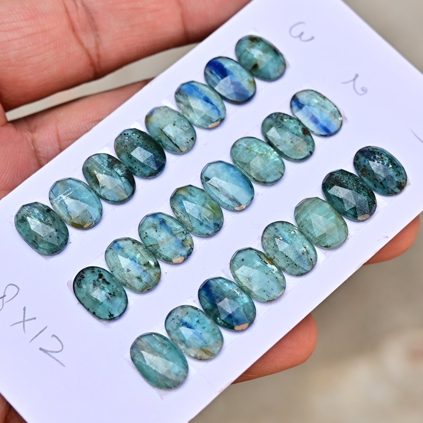 Emerald Green Kyanite Rose Cut Cabochon Oval Shape 8x12mm AA Grade Gemstone Strip - Total 8 Pcs in Strip