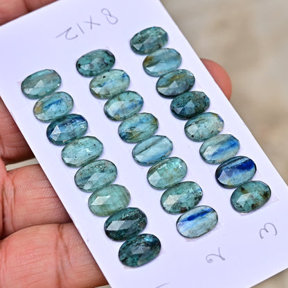 Emerald Green Kyanite Rose Cut Cabochon Oval Shape 8x12mm AA Grade Gemstone Strip - Total 8 Pcs in Strip