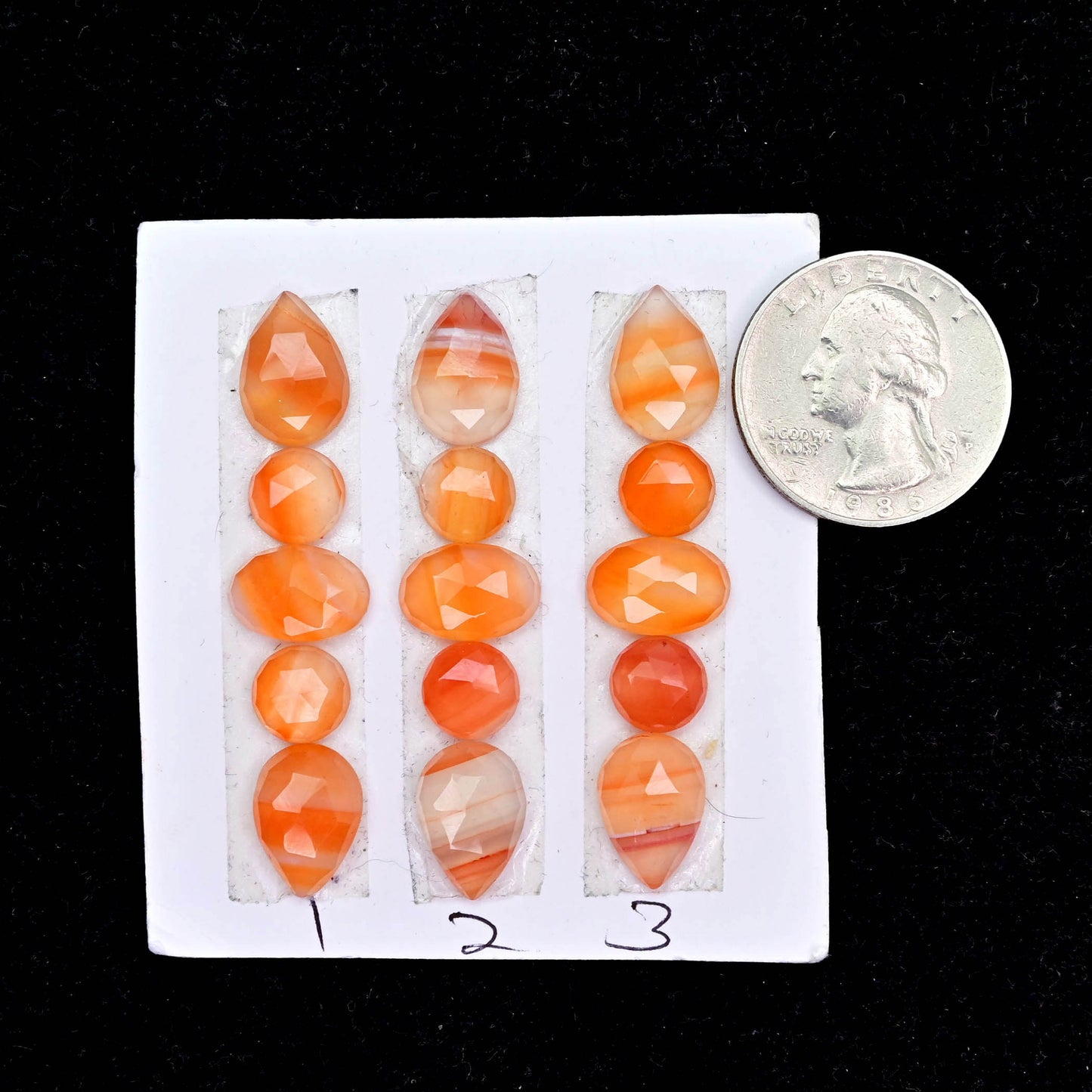 Natural Botswana Agate Rose Cut Cabochon Mix Shape AA Grade Strip Set -Total 5 Pcs in one strip