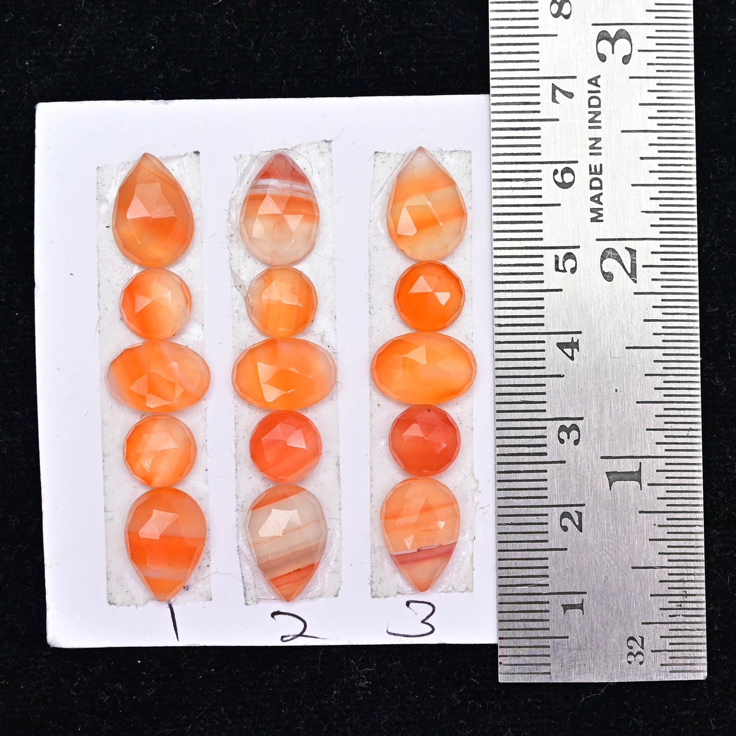 Natural Botswana Agate Rose Cut Cabochon Mix Shape AA Grade Strip Set -Total 5 Pcs in one strip