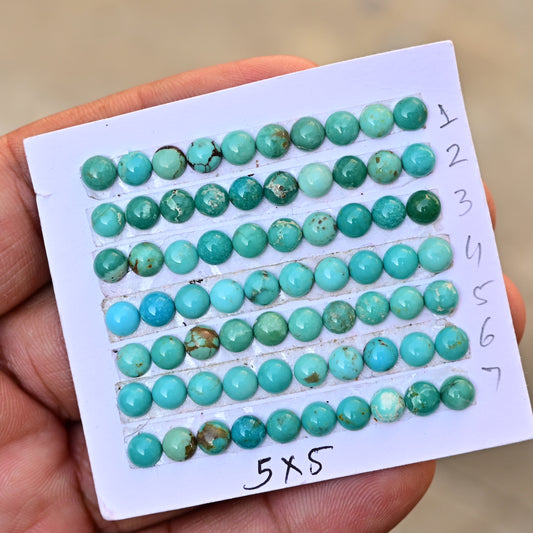 Kingman Turquoise Cabochons Round shape 5mm AA Grade Strip Set - Total 10 Pcs in one strip