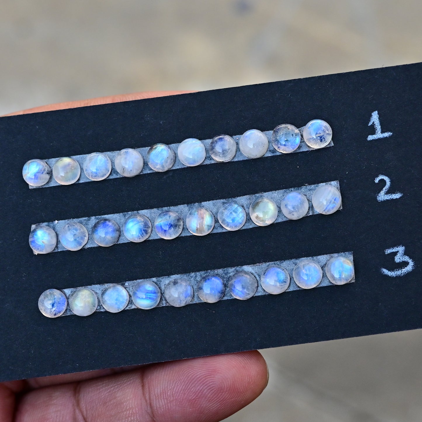 Rainbow Moonstone Smooth Cabochon 6x6mm Round Shape AA Grade Gemstone Strip -Total 10 Pcs in One Strip