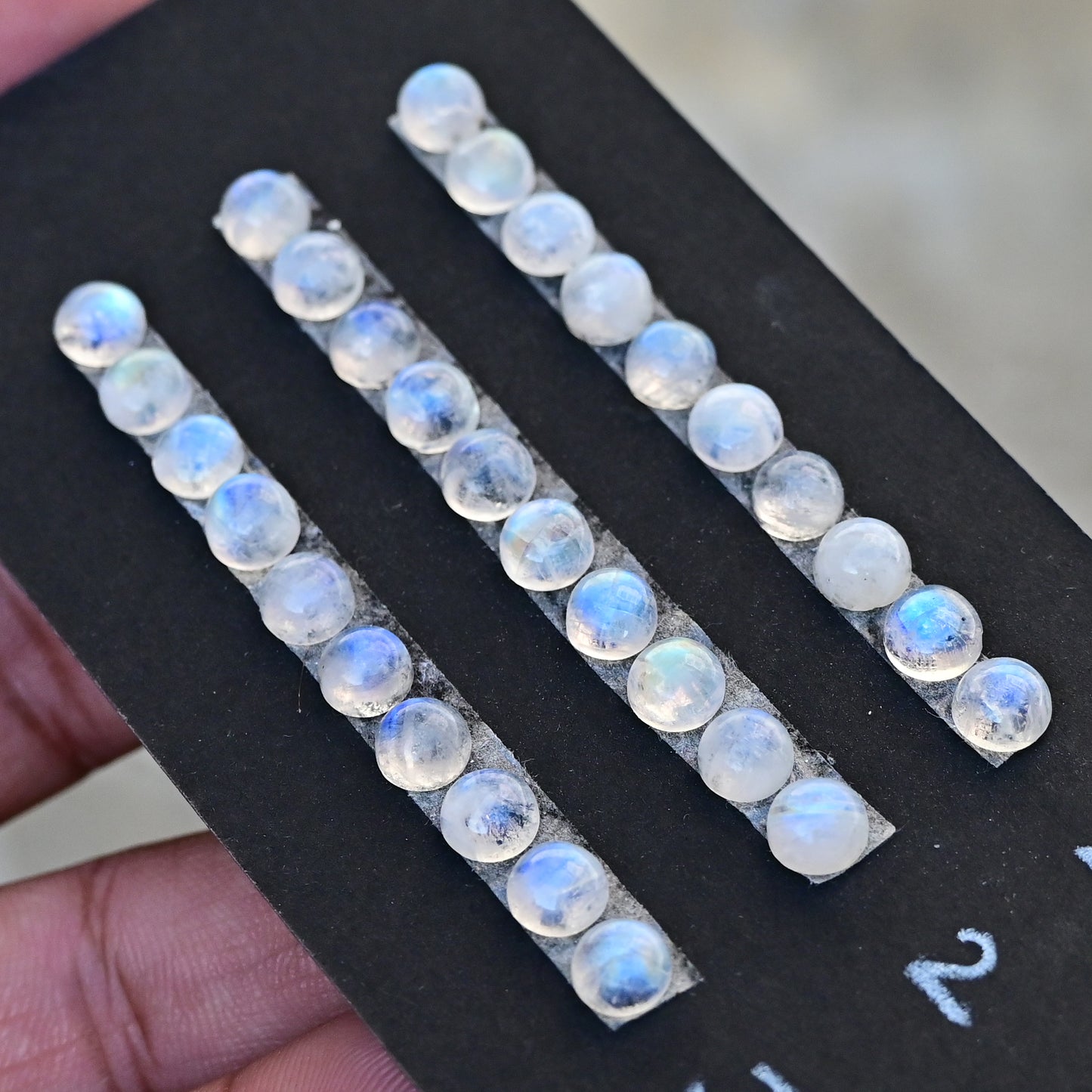 Rainbow Moonstone Smooth Cabochon 6x6mm Round Shape AA Grade Gemstone Strip -Total 10 Pcs in One Strip