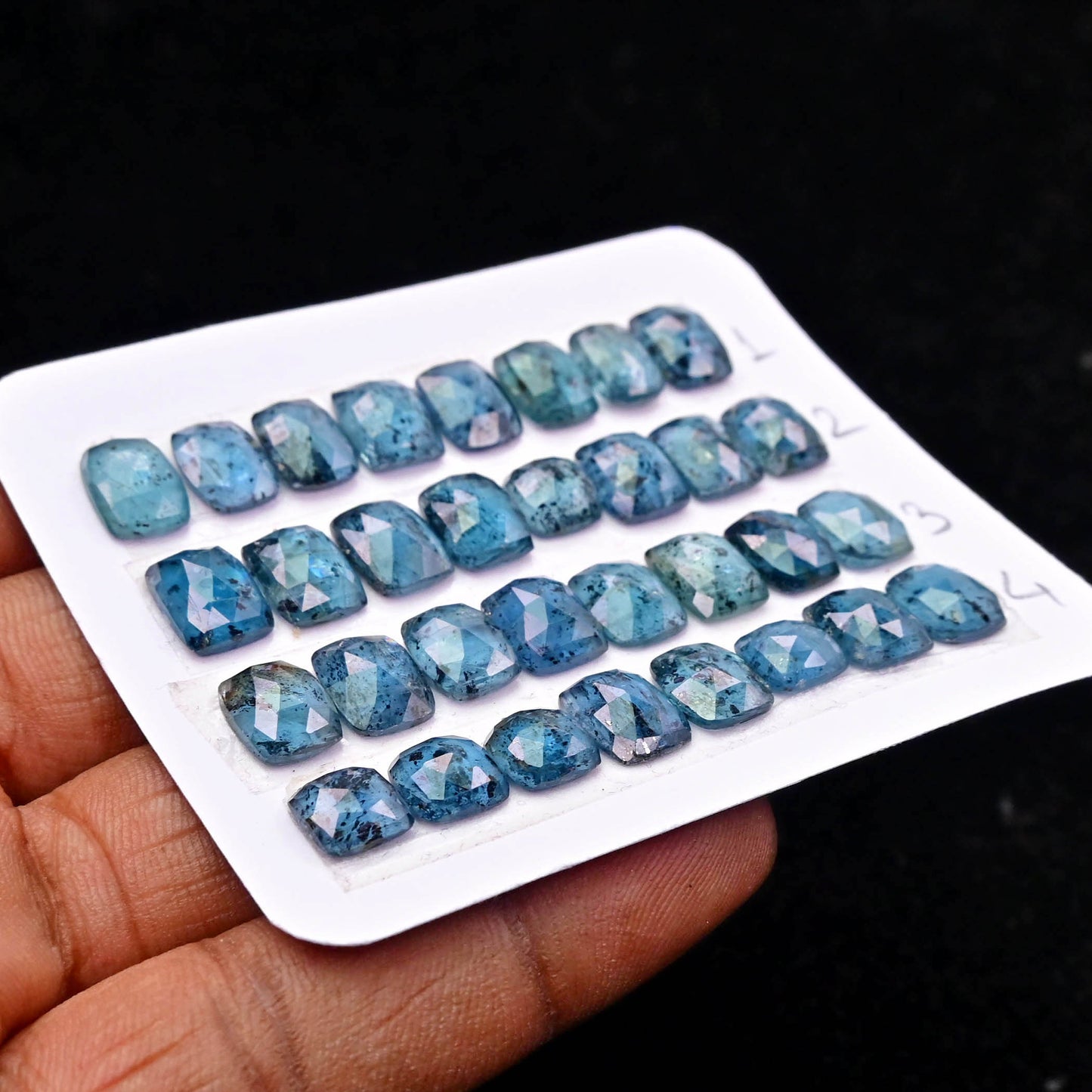 Teal Moss Kyanite Rose Cut Cabochon Oval Shape AA Grade Strip Set -Total 8 Pcs in one strip