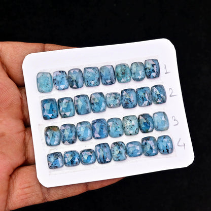 Teal Moss Kyanite Rose Cut Cabochon Oval Shape AA Grade Strip Set -Total 8 Pcs in one strip