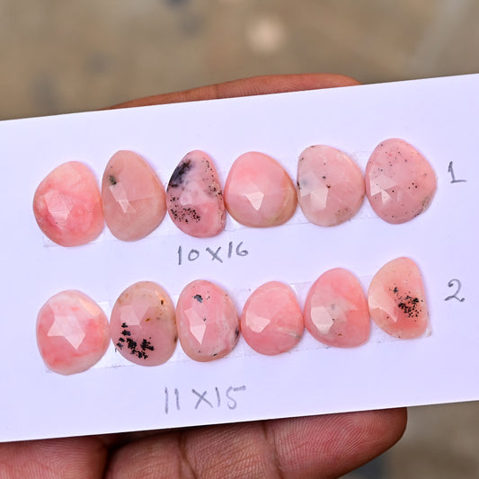 Peruvian Pink Opal Rose Cut  10x16mm - 11x15mm Freeform Shape AA Grade Gemstone Strip - Total 6 Pcs in one strip