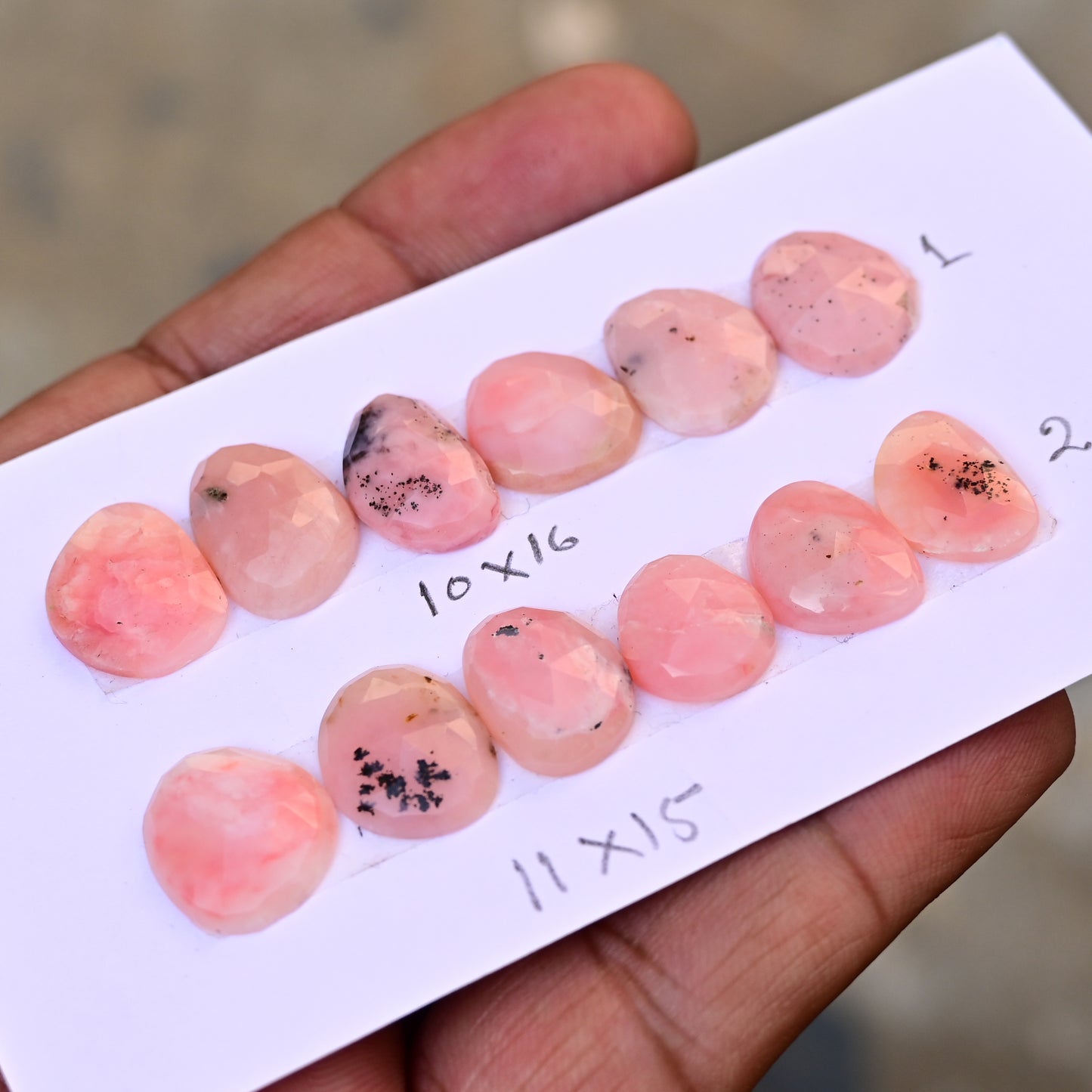 Peruvian Pink Opal Rose Cut  10x16mm - 11x15mm Freeform Shape AA Grade Gemstone Strip - Total 6 Pcs in one strip