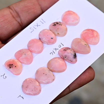 Peruvian Pink Opal Rose Cut  10x16mm - 11x15mm Freeform Shape AA Grade Gemstone Strip - Total 6 Pcs in one strip