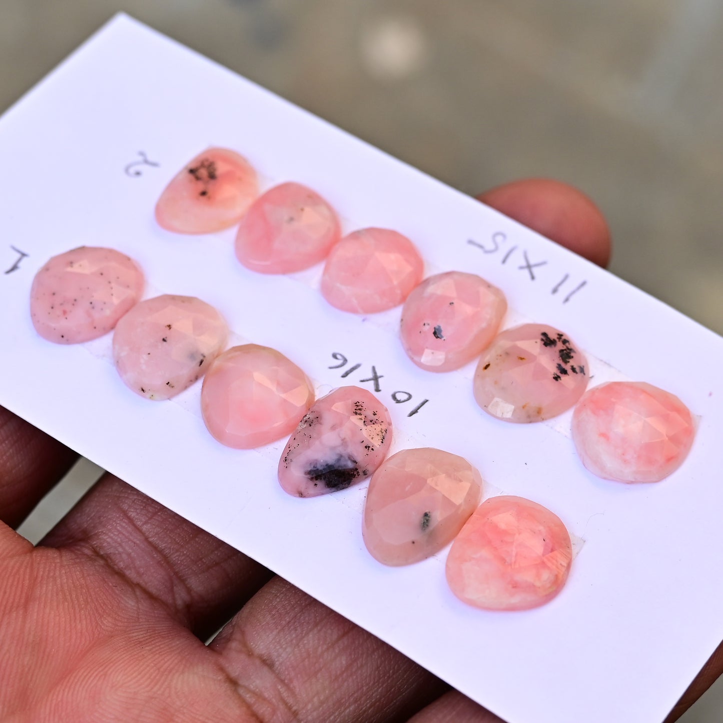 Peruvian Pink Opal Rose Cut  10x16mm - 11x15mm Freeform Shape AA Grade Gemstone Strip - Total 6 Pcs in one strip