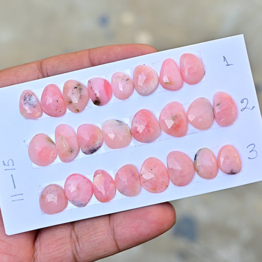 Peruvian Pink Opal Rose Cut  11mm - 15mm Freeform Shape AA Grade Gemstone Strip - Total 8 Pcs in one strip