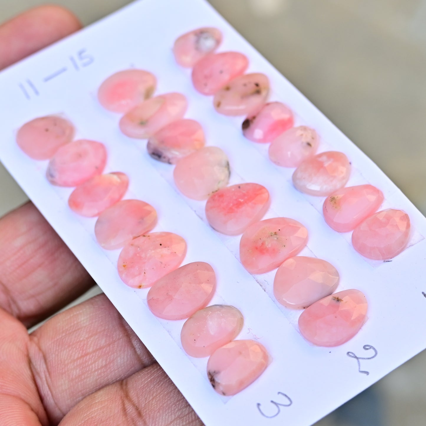 Peruvian Pink Opal Rose Cut  11mm - 15mm Freeform Shape AA Grade Gemstone Strip - Total 8 Pcs in one strip