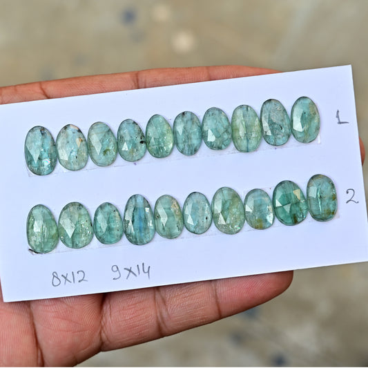 Green Kyanite Rose Cut Cabochon Oval Shape 8x12mm - 9x14mm Grade Gemstone Strip - Total 10 Pcs in Strip