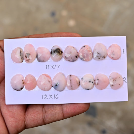 Peruvian Pink Opal Rose Cut 11x17mm - 12x16mm Freeform Shape AA Grade Gemstone Strip - Total 8 Pcs in one strip