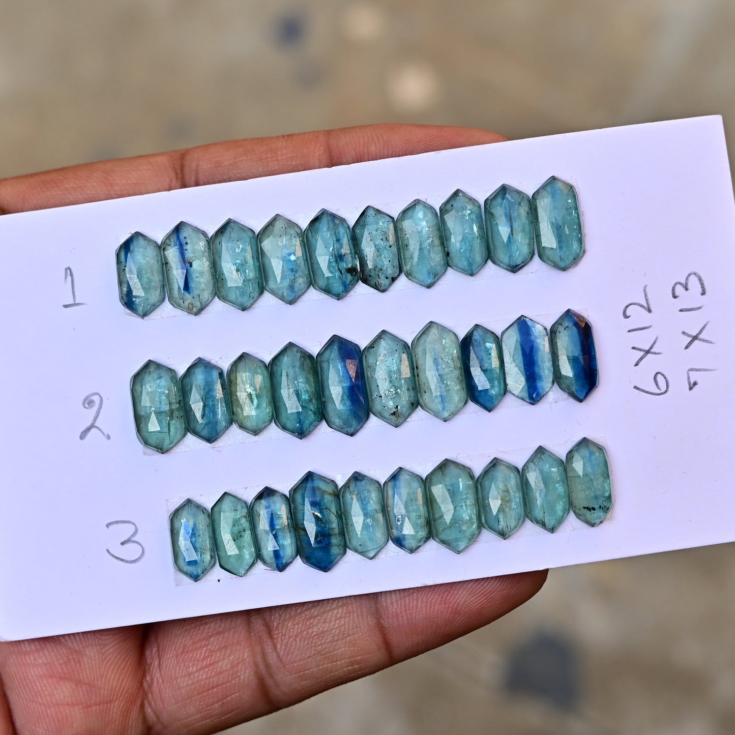 Emerald Green Kyanite Rose Cut Cabochon Long Hexagon Shape 6x12mm - 7x13mm AA Grade Gemstone Strip - Total 10 Pcs in Strip