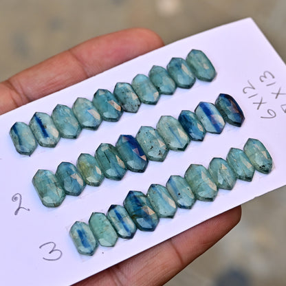 Emerald Green Kyanite Rose Cut Cabochon Long Hexagon Shape 6x12mm - 7x13mm AA Grade Gemstone Strip - Total 10 Pcs in Strip