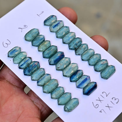 Emerald Green Kyanite Rose Cut Cabochon Long Hexagon Shape 6x12mm - 7x13mm AA Grade Gemstone Strip - Total 10 Pcs in Strip