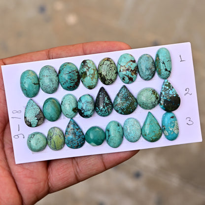 Tibetan Turquoise Cabochons Mix shape 9mm - 18mm AA Grade Gemstone Strip Set -Total 8 Pcs in one