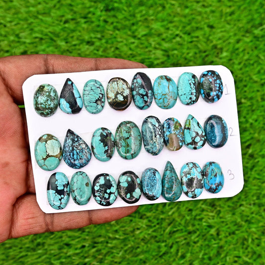 Tibetian Turquoise Rose Cut Cabochon Mix Shape AA Grade Strip Set -Total 8 Pcs in one strip