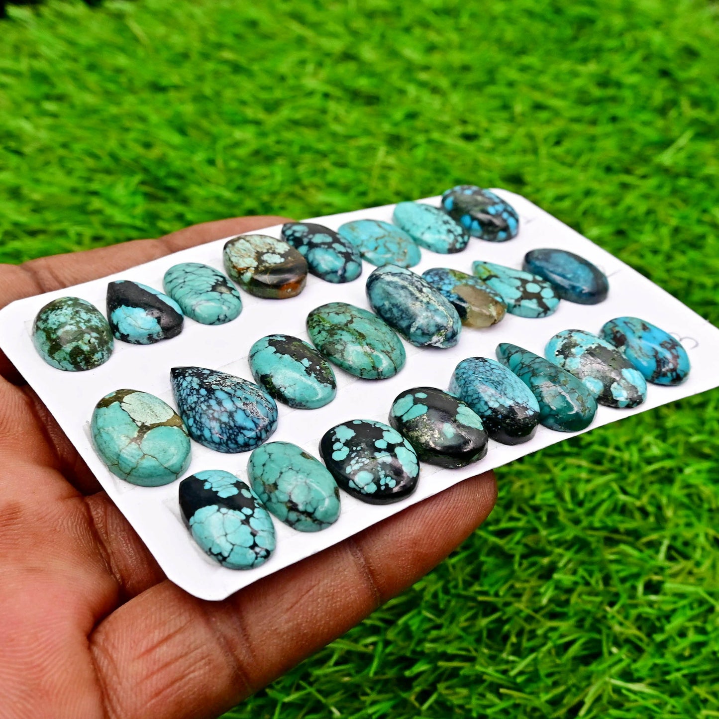 Tibetian Turquoise Rose Cut Cabochon Mix Shape AA Grade Strip Set -Total 8 Pcs in one strip