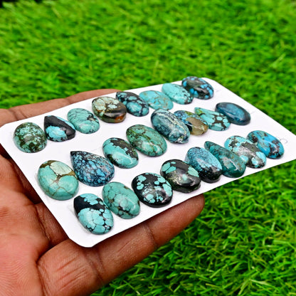 Tibetian Turquoise Rose Cut Cabochon Mix Shape AA Grade Strip Set -Total 8 Pcs in one strip