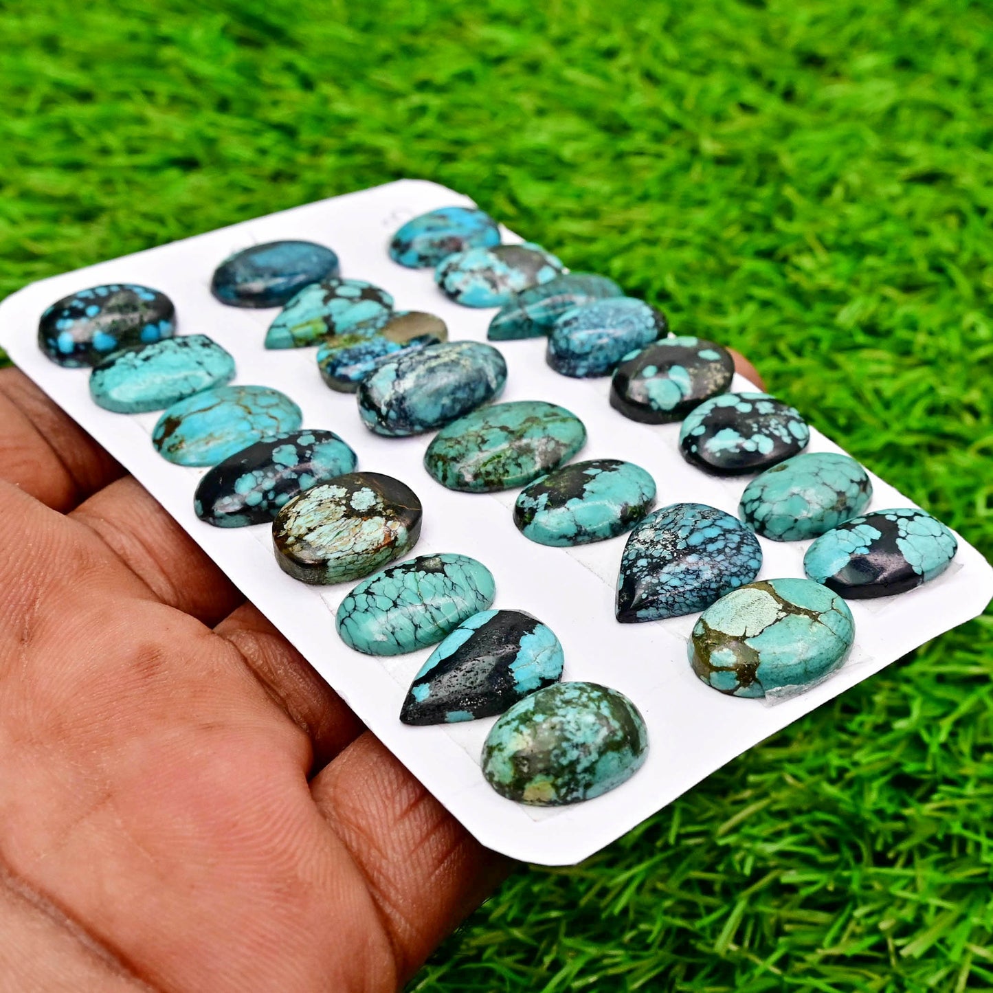 Tibetian Turquoise Rose Cut Cabochon Mix Shape AA Grade Strip Set -Total 8 Pcs in one strip