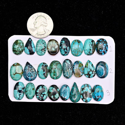 Tibetian Turquoise Rose Cut Cabochon Mix Shape AA Grade Strip Set -Total 8 Pcs in one strip