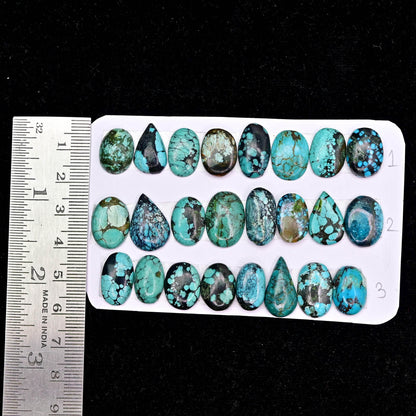 Tibetian Turquoise Rose Cut Cabochon Mix Shape AA Grade Strip Set -Total 8 Pcs in one strip