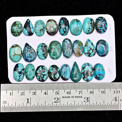 Tibetian Turquoise Rose Cut Cabochon Mix Shape AA Grade Strip Set -Total 8 Pcs in one strip