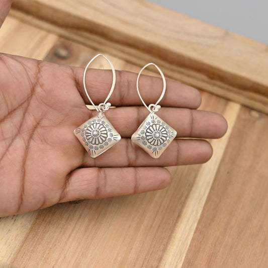 Sterling Silver Square Drop Earring For Women/ 92.5 Stamped/Pure Silver/Premium Quality Handmade Design