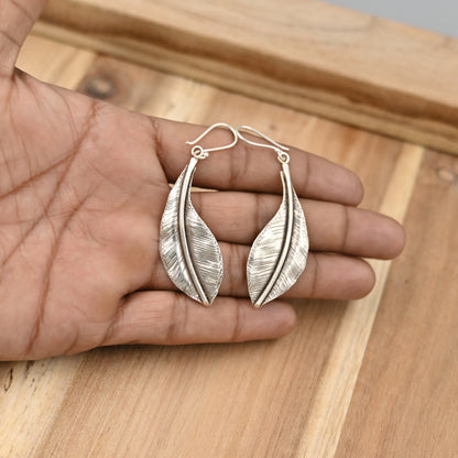 Sterling Silver Curve Leaf Earring For Women/ 92.5 Stamped/Pure Silver/Premium Quality Handmade Design